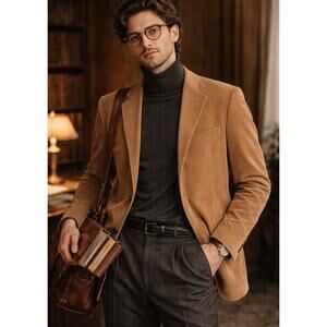 VTG Geoffrey Beene Mens Corduroy 3 Button Blazer 42L Camel Academia Professor